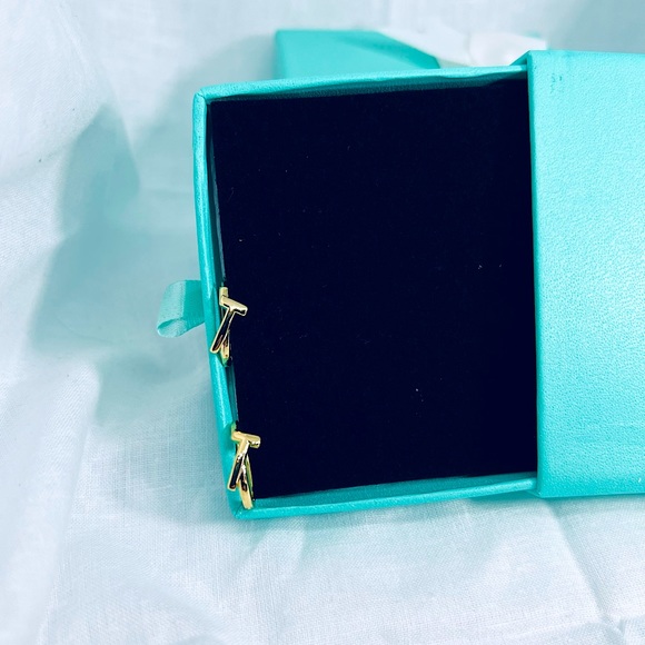 Golden Huggie Hoop Personalized Initial T Earrings with Gift Box - Picture 1 of 7